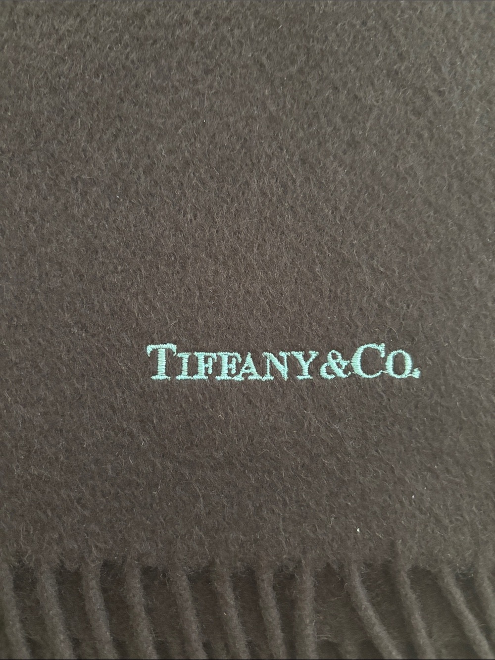 TIFFANY & CO. CASHMERE WOOL SHAWL - CHOCOLATE BROWN w/ ICONIC TIFFANY BLUE LOGO